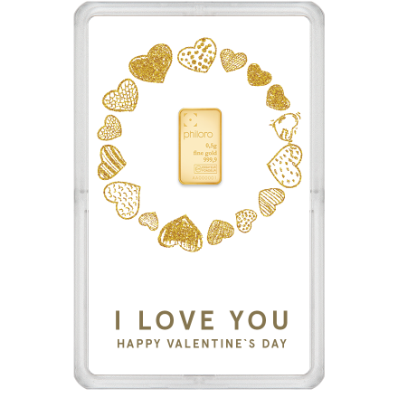Goldbarren 0,5 g - philoro Geschenkkarte Valentinstag "HERZKREIS"